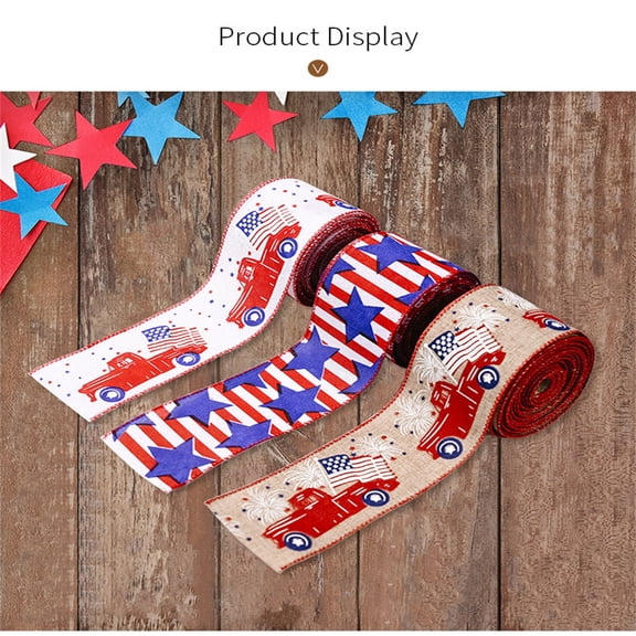 karymi Patriotic Wired Ribbon 1 Roll Red White Blue Star Stripe Flag Car Printed Ribbon for 4th of July Wreath Making Bow DIY Crafts Independence Day Decorations Gift Wrapping Holiday Gifts