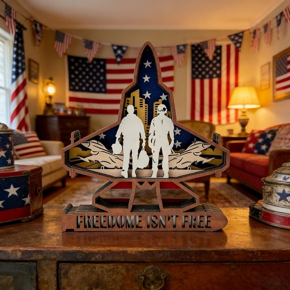 karymi Patriotic Wooden Block Sign 4th of July Independence Day Decorations Red White Blue Star Tabletop Centerpiece for Mantle Shelf Home Decor Memorial Day Veterans Day 7.9x5.1 Inches