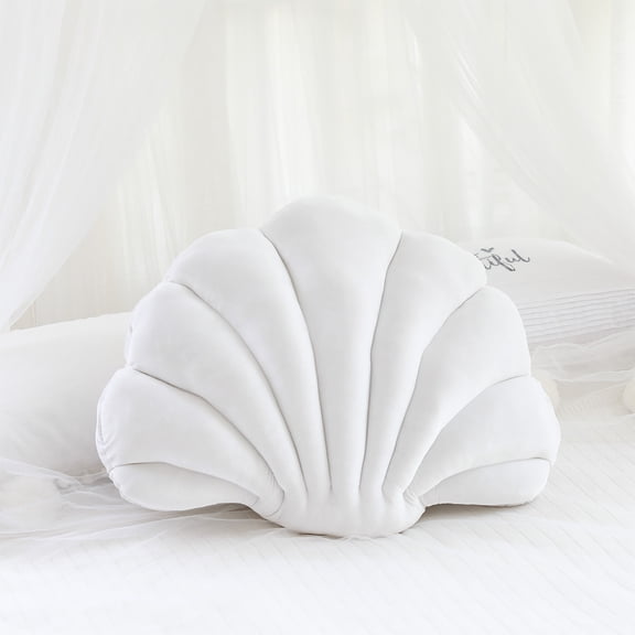 karymi Seashell Shaped Decorative Throw Pillow Cushion Soft Velvet Beach Theme Home Decor for Couch Sofa Bed Living Room 13.4x9.8 Inch White Living Room Decor