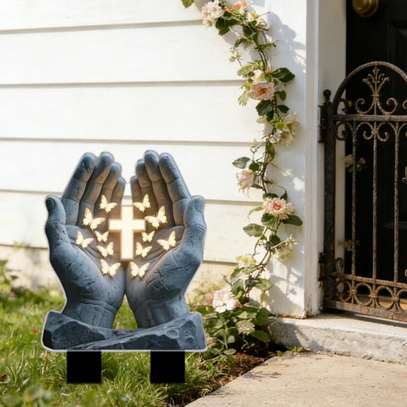 karymi Set of 2 Acrylic Heart Shaped Commemorative Plaques for Outdoor Garden Courtyard Lawn Installation Gray with Butterfly Pattern Memorial Decoration Bedroom Decor