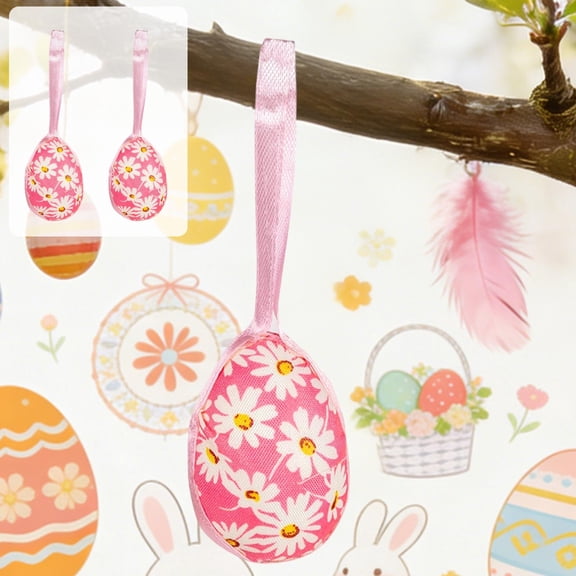 karymi Set of 2 Fabric Wrapped Foam Easter Egg Ornaments with Floral Plaid Patterns 3.7x1.2 Inch Hanging Accents for Holiday Party Tree Decor Home Decor