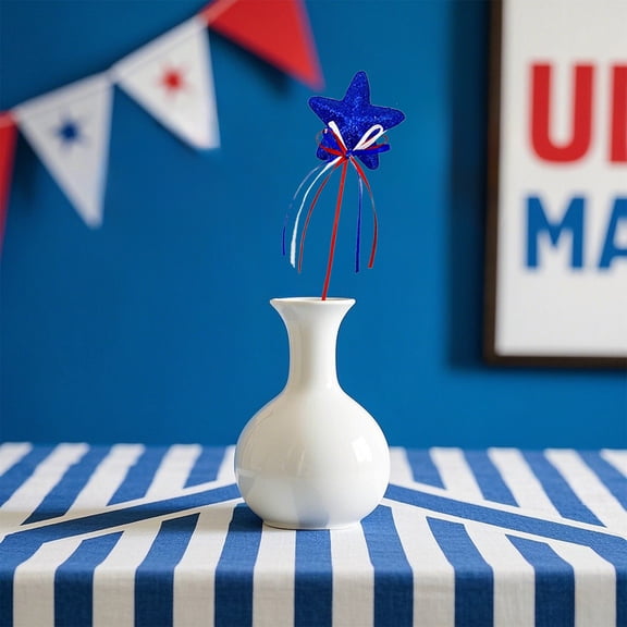 karymi Set of 2 Patriotic Foam Star Picks 8.7 Inch Blue Star with Bow for 4th of July Independence Day Vase Centerpiece Floral Arrangements Cake Decor 4th of July Accessories