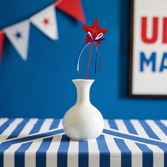 karymi Set of 2 Patriotic Foam Star Picks 8.7 Inch Red Star with Bow for 4th of July Independence Day Vase Centerpiece Floral Arrangements Cake Decor Fourth of July Accessories