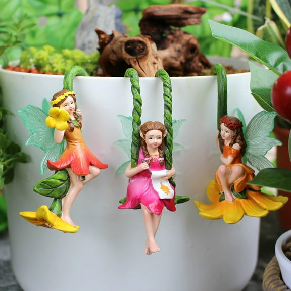 karymi Set of 3 Resin Garden Gnome Ornaments with Wings Fluorescent Flower Pot Hanging Decor Cute Planter Pendant for Outdoor Yard Patio Gifts for Men House Decor