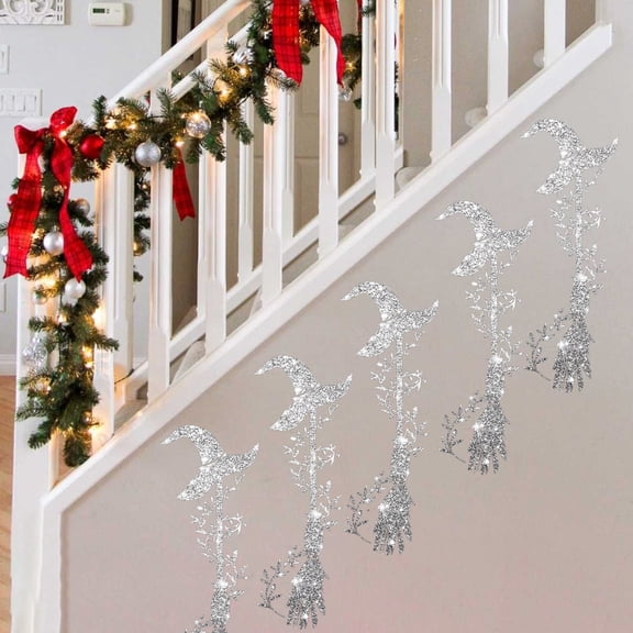 karymi Silver Witch Wall Stickers Set of 5 PVC Window Glass Decals 9.8x3.5in for Festive Holiday Mood Window Decorations Womens Gifts for Christmas