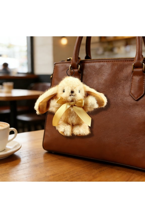 Small Rabbit Plush Toy Keychain Backpack Pendant, Short Plush Easter Cartoon Doll Ornament in Dark Brown Light Brown Beige Gray, 7.09in Tall Room Decor Holiday Gifts