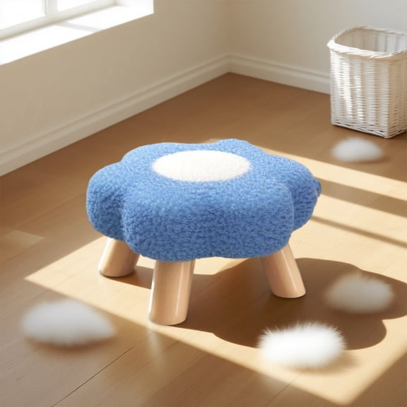 karymi Small Round Flower Shape Stool with Lamb Fleece Top Solid Wood Frame for Living Room Bedroom Footrest Kids Chair Soft Comfortable Seat 25x25x20cm Home Decor Bedroom Decor