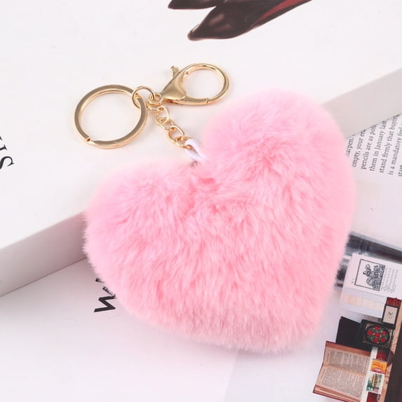 karymi Soft Heart Shaped Plush Keychain Pendant, Cute Fluffy Key Ring for Book Bag Backpack Purse Decoration, Available in Multiple Colors, 10x8 cm/3.9x3.2 in Birthday Gifts