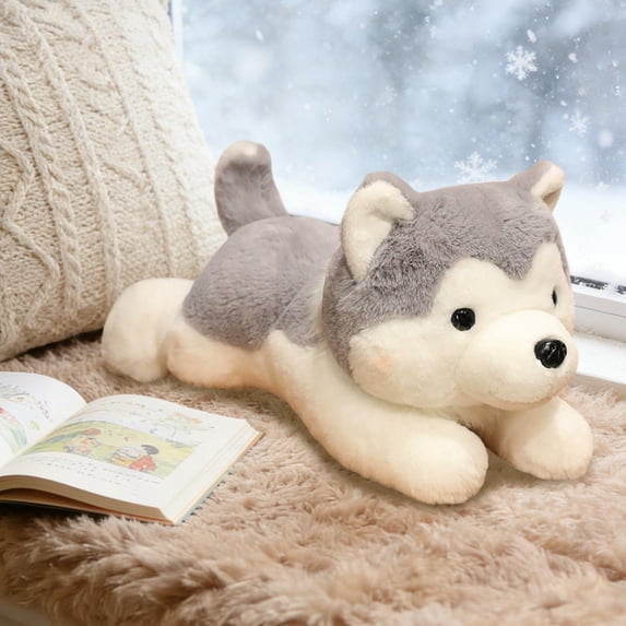 karymi Soft Husky Plush Doll, Cute Stuffed Animals Lying Dog, Gray Brown 11.81in, Soft Cuddly, for Sofa Bedroom Car Decoration, Ideal Gift Gifts for Men