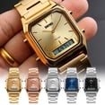 thumbnail image 1 of karymi Square Inspired Waterproof Watch with Steel Bracelet, Analog and Digital Display, 30M WR, Alarm Stopwatch Date, Brushed Stainless Steel, Multi-Function Holiday Gifts, 1 of 4