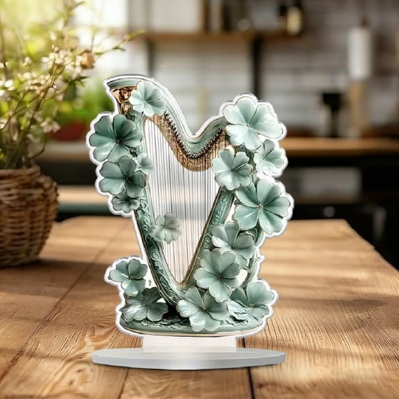 karymi St Patrick's Day Green Four Leaf Clover Acrylic Flat Decoration, Durable Translucent Ornament for Table Mantel Shelf, Festive Home Office Party Centerpiece Home Decor