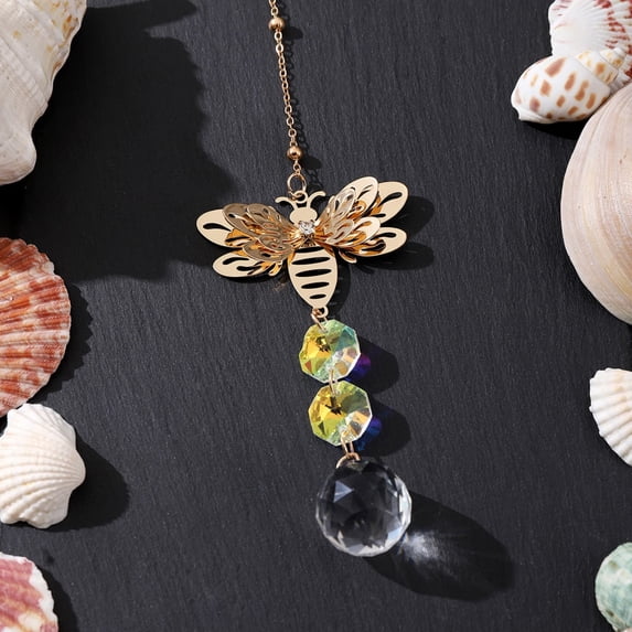 karymi Sun Catcher Crafts Metal Pendant with Prismatic Beads, Window Hanging Ornament that Reflects Rainbow Light for Home Garden Decor Family Gifts Birthday Gifts Bedroom Decor