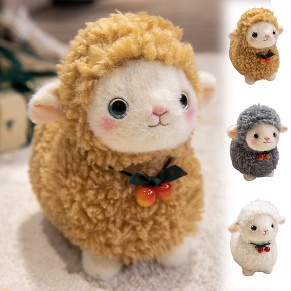 karymi Super Adorable Small Plush Sheep Toy with Cherry Pendant 9.8 Inch Soft Fluffy Stuffed Animal Doll for Child Companion Birthday Gift Bedroom Decor Birthday Gifts