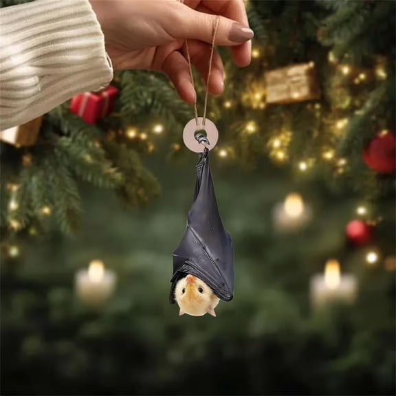 karymi Upside Down Hanging Bat Christmas Ornament 3.15inch Gothic Halloween Decor Spooky Tree Decoration for Mantel Party Display Christmas Ornaments Living Room Decor Holiday Gifts