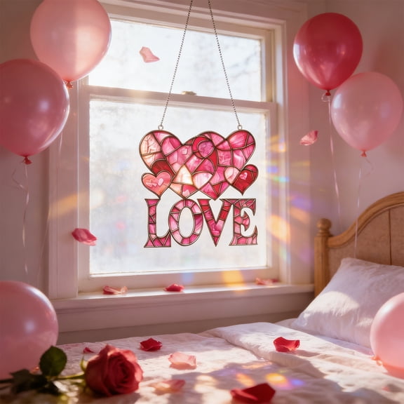 karymi Valentine's Day Heart Shaped LOVE Dreamcatcher Door Window Hanging 7.8x7.8in Multicolor Plastic for Bedroom Wall Boho Chic Party Decor Gift Ideas Gifts for Men