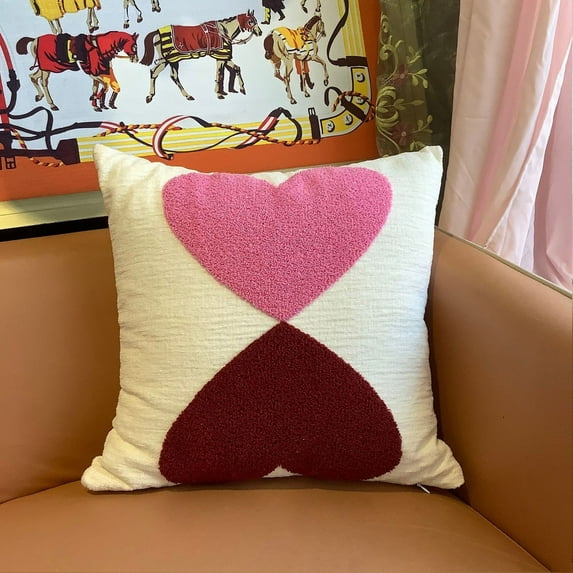karymi Valentines Day Embroidered Heart Pillow Cover Decorative Cushion Case 17.72x17.72in Multicolor for Sofa Bed Home Holiday Throw Pillow Christmas Ornaments Valentines Day Gifts for Him