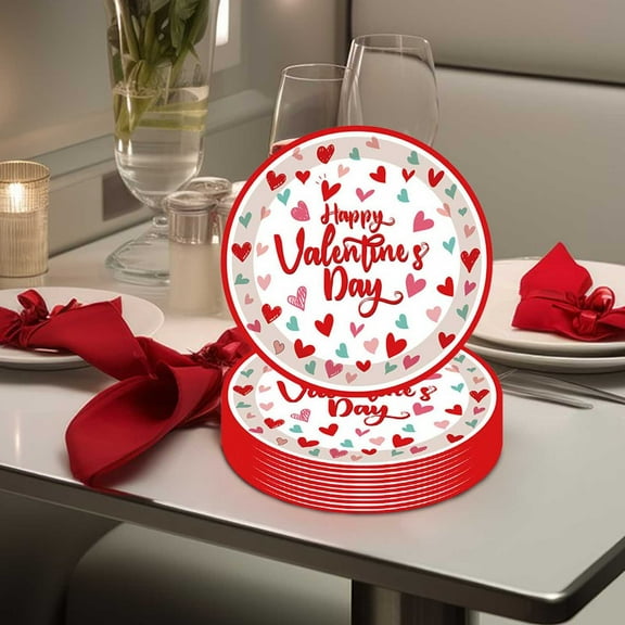 karymi Valentines Day Party Supplies Disposable Dinnerware Set 20 Count 7-Inch Plates Heart Design for Couples Romantic Dinner Celebration Decor Valentines Day Gifts for Him Bedroom Decor