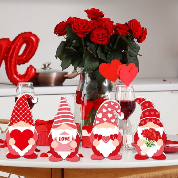 karymi Valentines Faceless Gnome Foam-Board Figurines Set of 2 Holiday Shelf Sitters for Romantic Vignettes Christmas Decorations Christmas Decorations Indoor Living Room Decor