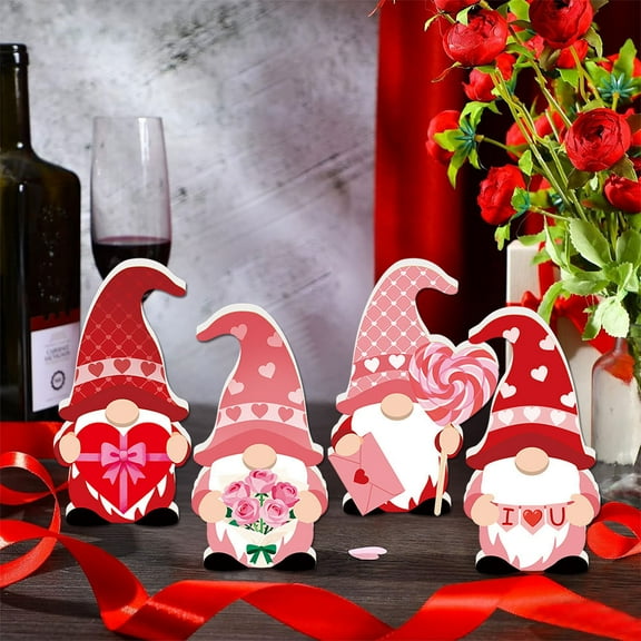 karymi Valentines Faceless Gnome Foam-Board Figurines Set of 2 Holiday Shelf Sitters for Romantic Vignettes Christmas Decorations Indoor Living Room Decor Mens Christmas Gifts