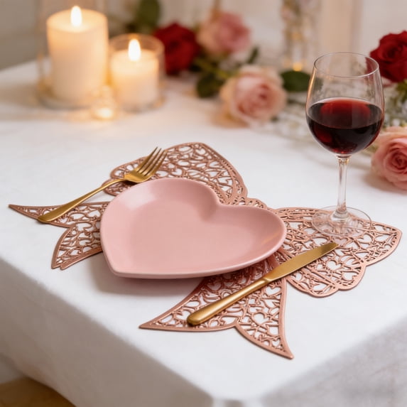 karymi Valentines's Day Bow Pvc Table Mat Round Waterproof and Avoid Scalding Western Style Table Mat Decoration Living Room Decor Party Supplies Gifts for Men
