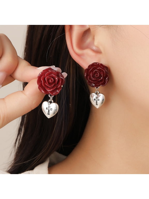 Vintage Dark Valentines Day Earrings for Women Gothic Rose Heart Earrings Special Designs Romantic Black Valentines Jewelry Gift Christmas Decor Home Decor Holiday Gifts