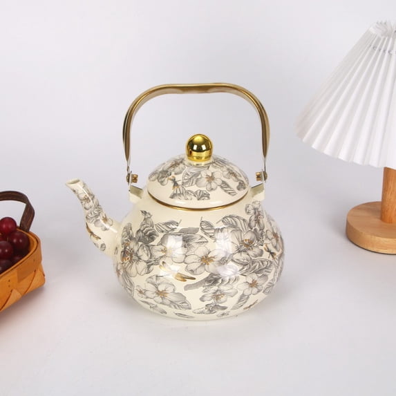 karymi Vintage Style Enameled Tea Kettle Steel Teapot with Floral Colorful Porcelain Enamel Tea Kettle for Stovetop Home Kitchen Decor Party Favors