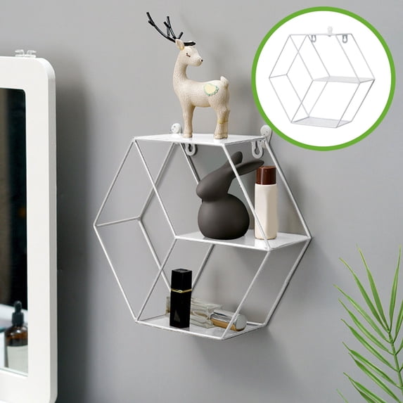 karymi Wall Mounted Floating Shelves, Iron Hexagonal Storage Rack Shelf with Multiple Compartments for Living Room Bedroom Decor Plants 9.8x5.7x3.9in Mens Gifts Room Decor