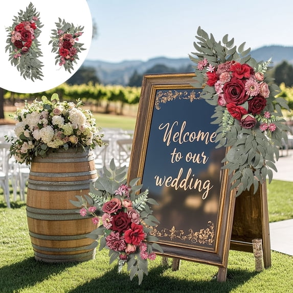 karymi Wedding Simulation Flower Welcome Flower Arched Flower Signboard Flower Table Photography Decoration Wedding Supplies Two Piece Set Birthday Gifts