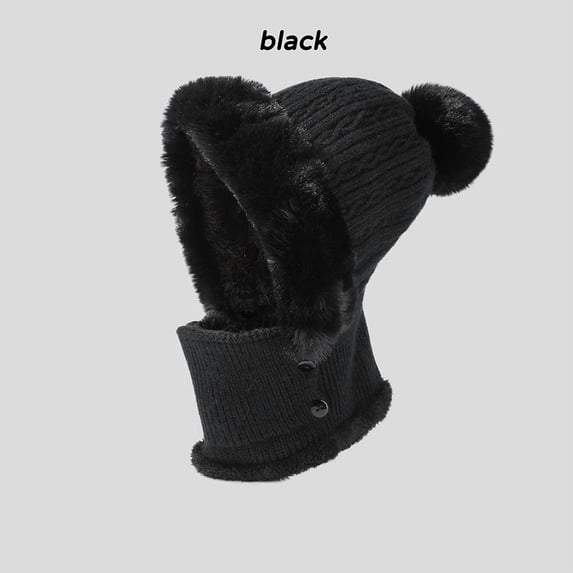 karymi Winter Wool Collared 4-in-1 Knitted Trapper Hat, Hat Earmuffs Mask and Neck Gaiter Combo, Windproof Faux Fur Lining for Cold Weather Gifts for Men Home Decor Family Gifts