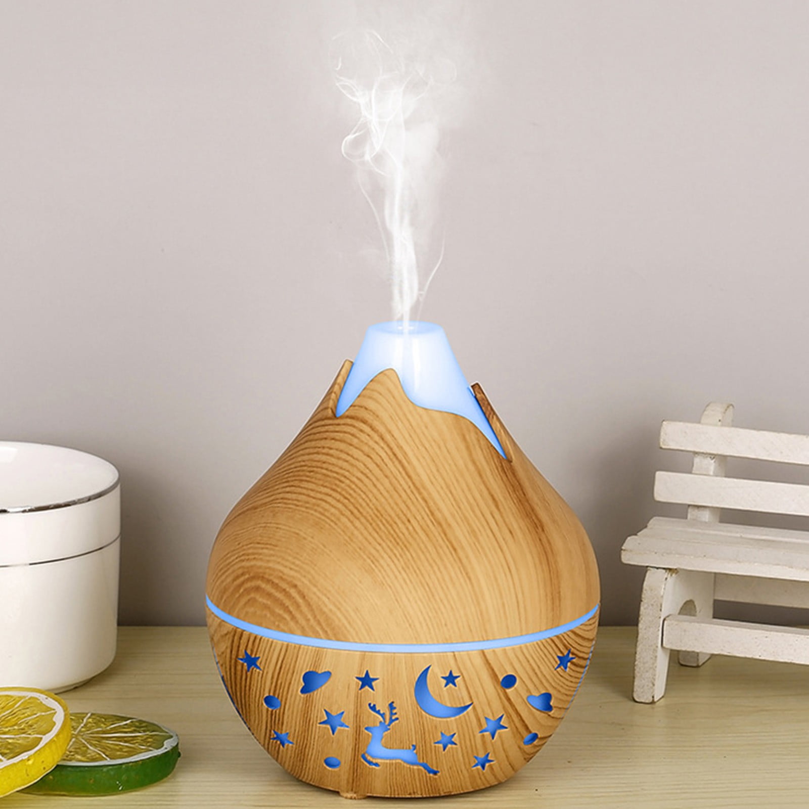 karymi Wood Grain Humidifier Color-Changing Aroma Diffuser USB-Powered ...