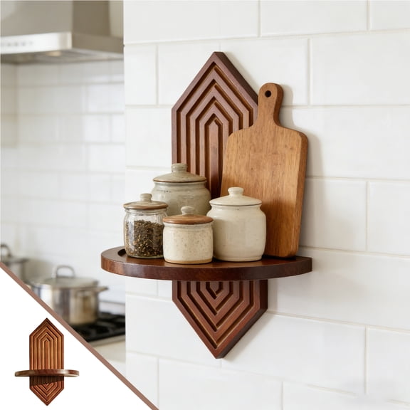 karymi Wooden Wall Mounted Flowerpot Shelf, 12x8.5x4.7 Inch Diamond Walnut Color Floating Shelf, Rustic Home Decoration for Plants Photos Ornaments Gifts for Men