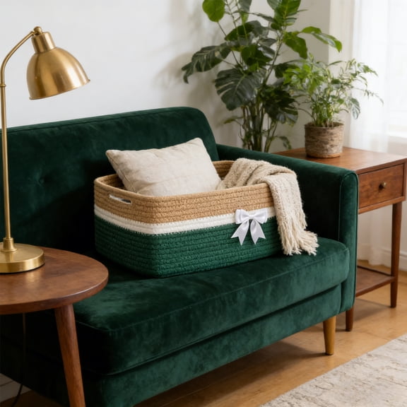 karymi Woven Storage Basket Bin 34.5x25.5x15cm 13.58x10.03x5.9in with Handle for Toys Clothes Organizer Home Decor Multiple Colors Gifts for Men Living Room Decor up to 60% off