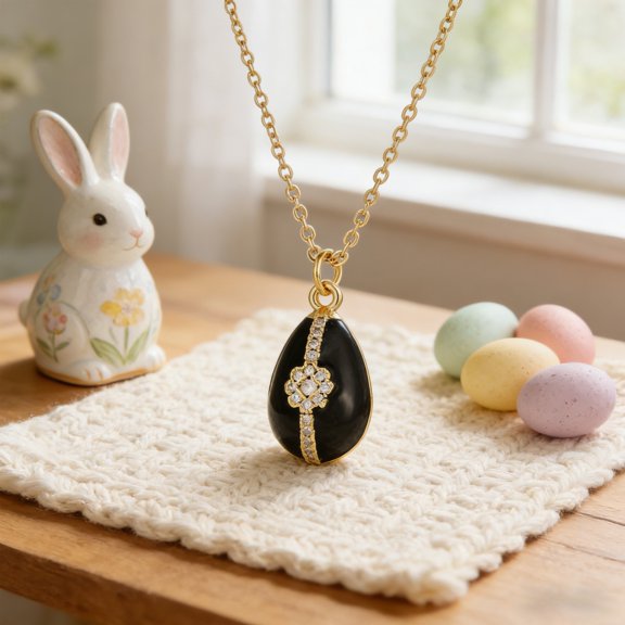 karymi Zircons Easter Egg Pendant Necklace Floral Egg Glamour Necklace Gold Chain Jewelry for Women Easter Gift Spring Holiday Party Family Gifts