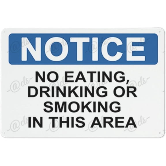 kasbes Metal Hanging Plate Horizontal NO EATING, DRINKING OR SMOKING IN THIS AREA, Waterproof, Fade and Scratch Resistant, safety signs, equipment Warning signs, etc - NOTICE SIGN Style 20x30cm