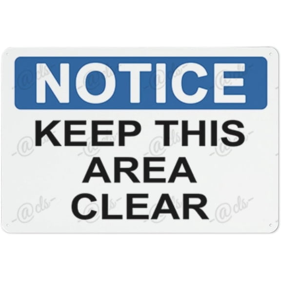kasbes Metal Hanging Plate Horizontal KEEP THIS AREA CLEAR, Waterproof, Fade and Scratch Resistant, safety signs, equipment Warning signs, etc - NOTICE SIGN Style 20x30cm