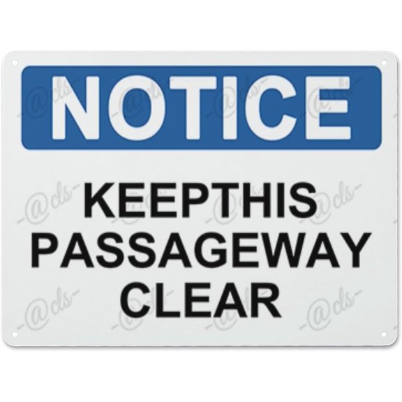 kasbes Metal Hanging Plate Horizontal KEEP THIS PASSAGEWAY CLEAR, Rust Free With 4 Pre-drilled Holes Waterproof, Fade and Scratch Resistant - NOTICE SIGN Style 30x40cm