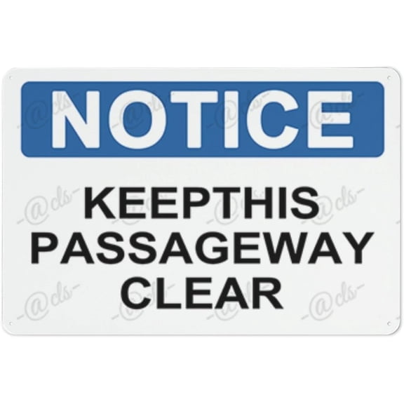 kasbes Metal Hanging Plate Horizontal KEEP THIS PASSAGEWAY CLEAR, Waterproof, Fade and Scratch Resistant, safety signs, equipment Warning signs, etc - NOTICE SIGN Style 20x30cm