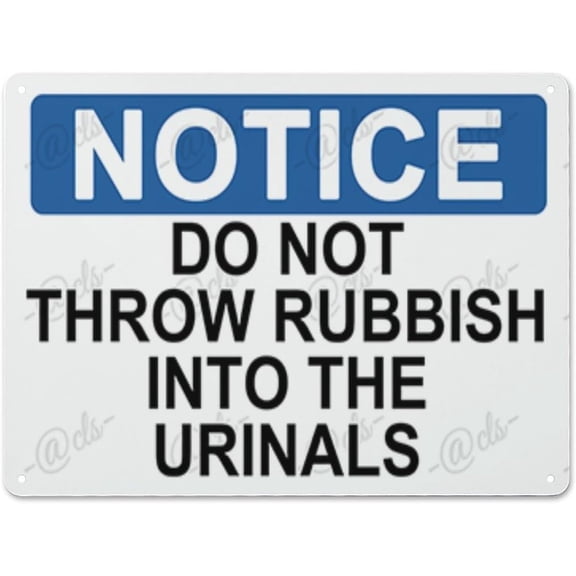 kasbes Metal Hanging Plate Horizontal DO NOT THROW RUBBISH INTO THE URINALS, Rust Free With 4 Pre-drilled Holes Waterproof, Fade and Scratch Resistant - NOTICE SIGN Style 30x40cm