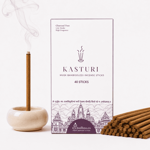 Sadhna.co Musk Kasturi Bambooless Incense Sticks, Clean-Burning Natural Agarbatti, Pack of 40