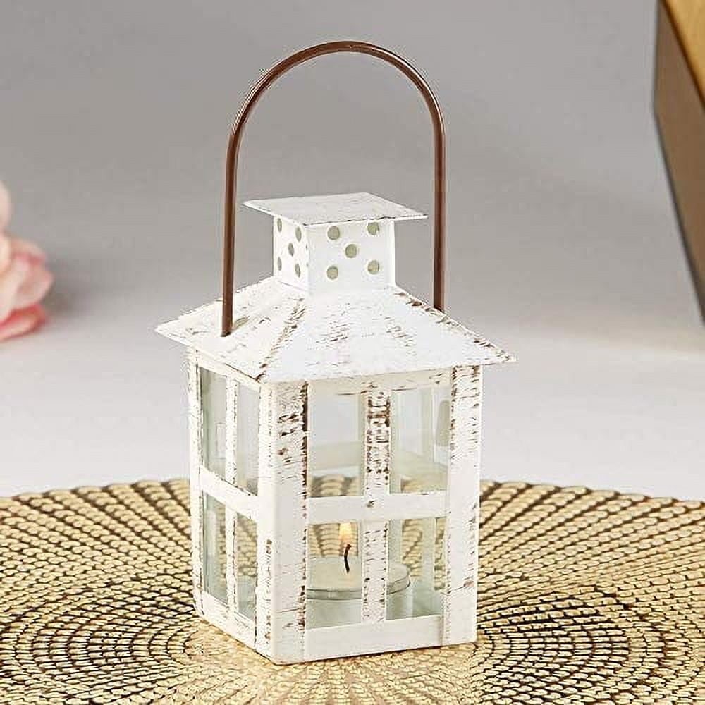 Small Vintage White Distressed Metal Candle Lantern