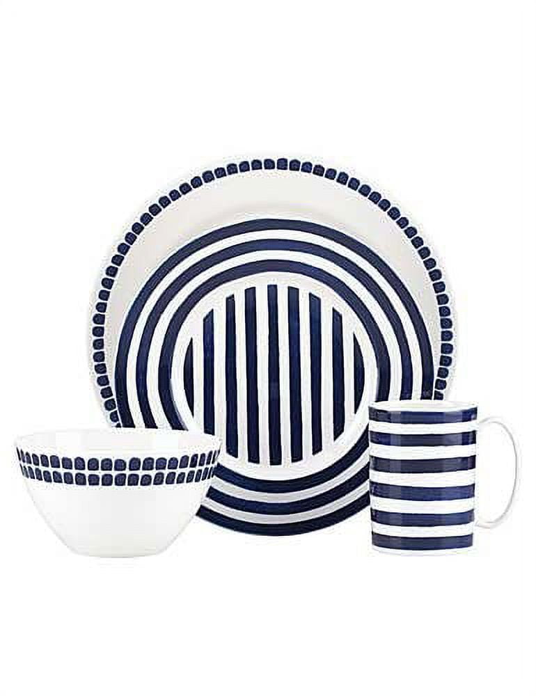 Elegant Charlotte Street 4-Piece White and Blue Porcelain Dinnerware Set