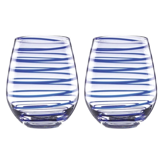 Lenox Kate Spade Charlotte Street 2-Piece Stemless Wine Glass, Blue