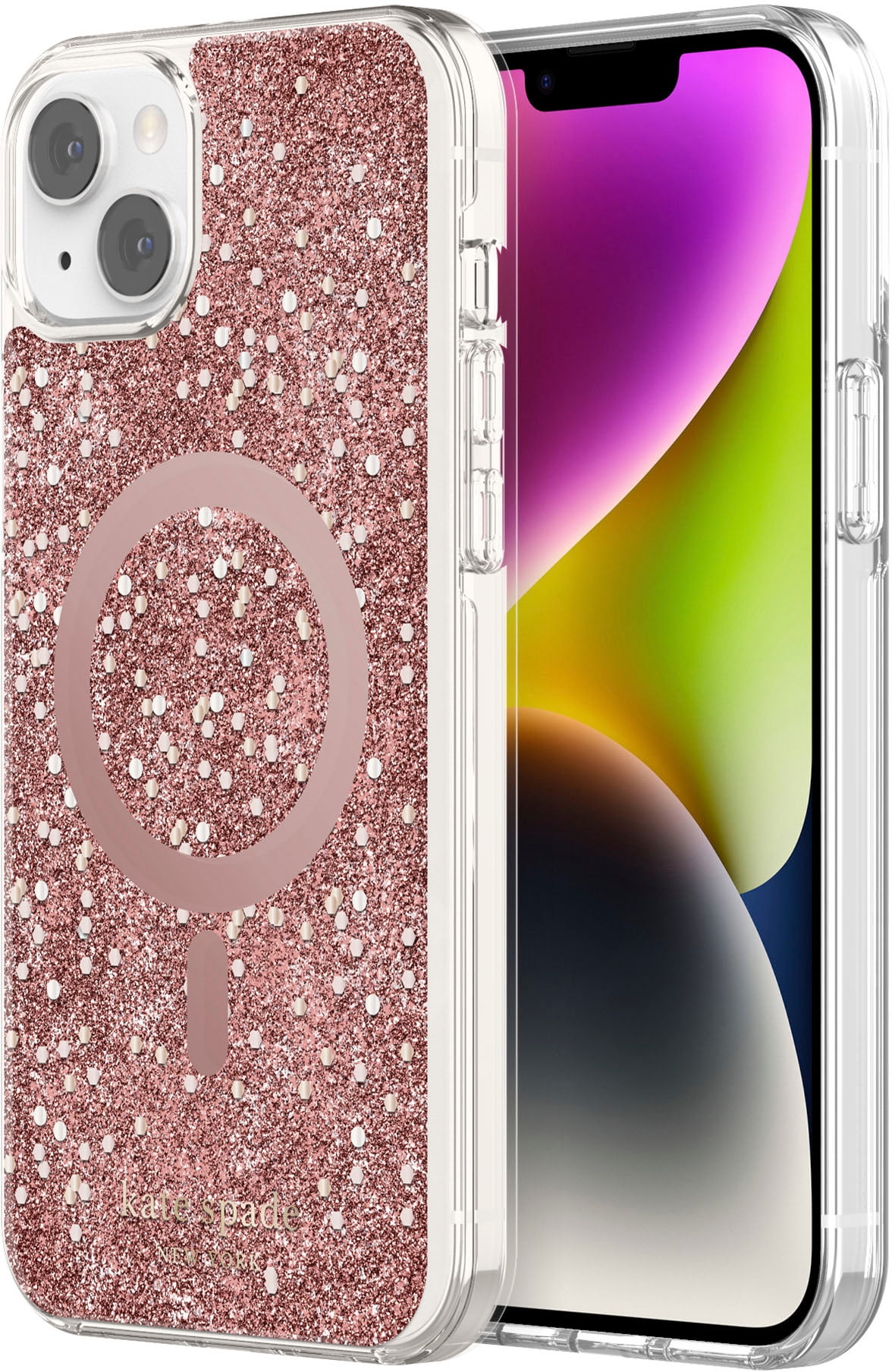 kate spade new york Hardshell Magsafe Case for iPhone 14 Plus Chunky Glitter Rose Gold