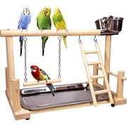 kathson Bird Playground,Parrot Play Stand,Parakeet Play Gym with Feeding Cups,Cockatiel Prickly ash wooden Perchs Playstand with Exercise Toys for Budgie Conures Cockatoos Lovebirds Playpen