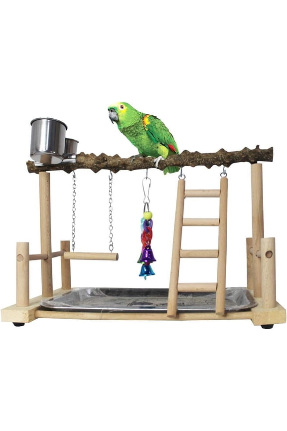 Bird Playground,Parrot Play Stand,Parakeet Play Gym with Feeding Cups,Cockatiel Prickly ash wooden Perchs Playstand with Exercise Toys for Budgie Conures Cockatoos Lovebirds Playpen