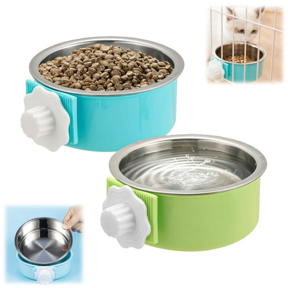 WuPing Crate Dog Bowl, 2 Pcs Removable Stainless Steel Hanging Pet Kennel Cage Bowl Food & Water Feeder Coop Cup for Puppy, Cat, Rabbit