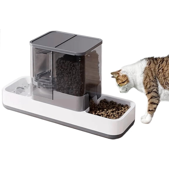 kathson Gravity Cat Food and Water Dispenser Automatic Dog Feeder Waterer 2 in 1 Auto Pet Food and Water Bowl Set Self Feeding for Puppy Kitten，Grey