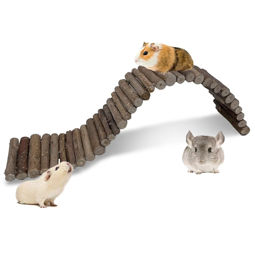 kathson Hamster Bridge Wood Hamster Climbing Ladder Rat Ladder Bridge Small Animals Cage Accessories for Dwarf Syrian Hamster Mice Gerbils Sugar Glider Rat (21.73.5IN)