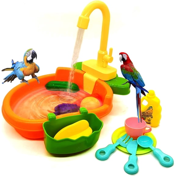 kathson Parrot Bathtub Bird Automatic Bathtub with Faucet Multifunctional Parakeet Shower Box Bird Bathing Tub Pool Toy with Fountain for Small Medium Birds Parakeet Cockatiel Lovebird Budgie