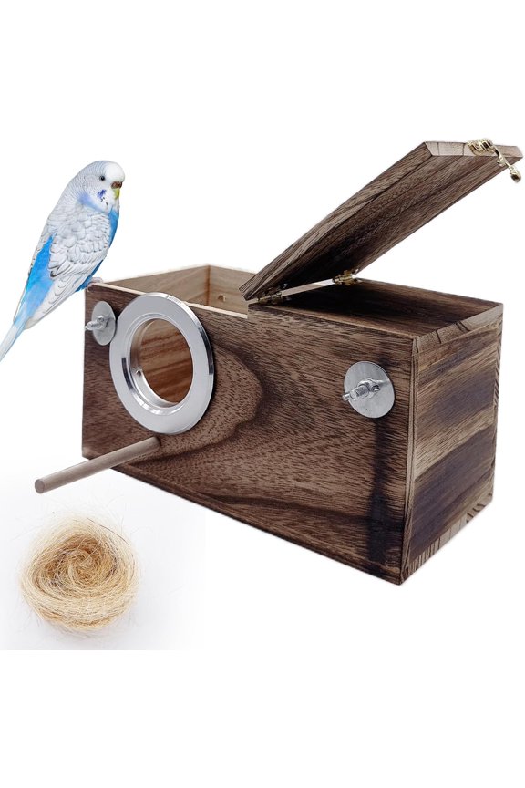 Parrots Nesting Box Parakeet Nest House for Cage Budgie Breeding Box with Coconut Fiber Bedding Wooden Bird Mating Box for Lovebirds Budgie Conure and Small Medium Parrot Birds